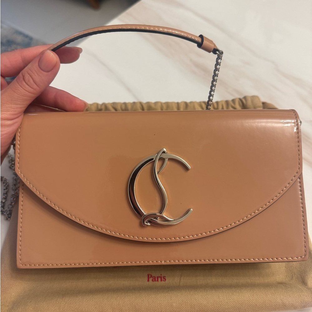 Christian Louboutin Tan Leather Clutch with Silver Hardware